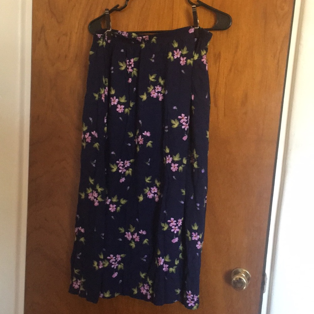 Navy Floral Skirt L